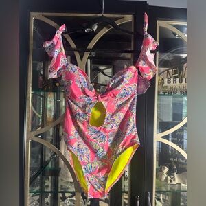 YMI Pink and Yellow One Piece Swimsuit